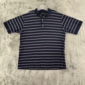Bobby Jones Golf Polo Mens L Navy Stripe Cotton Italy Short Sleeve Shirt Vintage